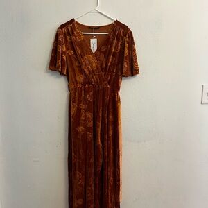 Velvet Floral Pattern Semi Formal Wrap Dress